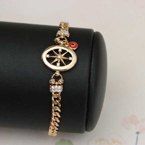 "Rose Gold Bracelet with Compass Charm and Red Evil Eye, XPBL0788 - Picture 1 of 12